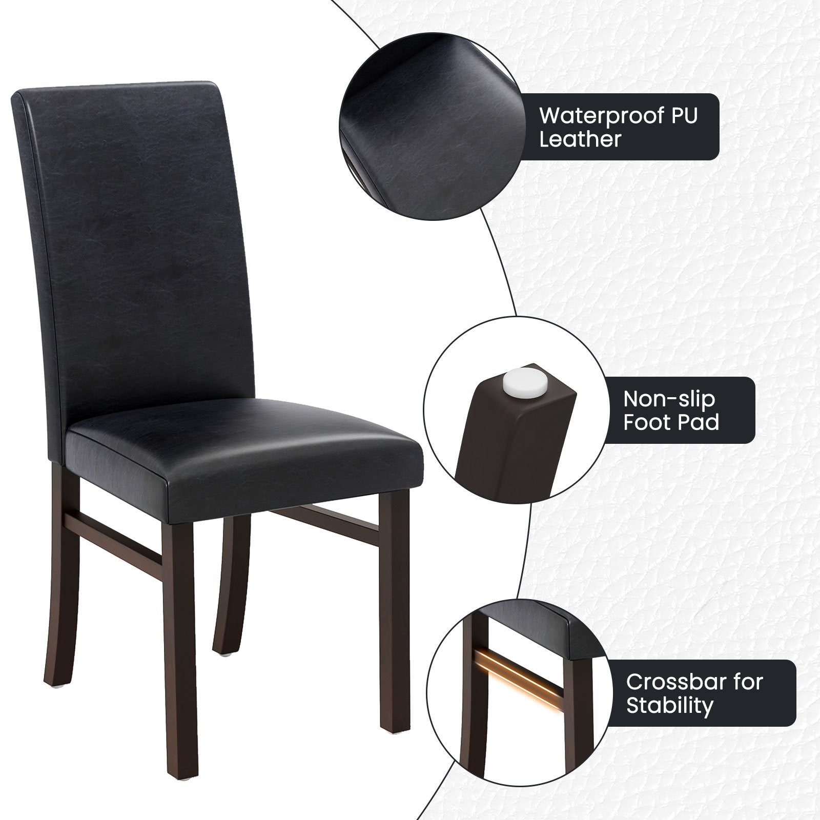 Upholstered Dining Chairs Set of 2 with Solid Rubber Wood Legs, Black - Gallery Canada