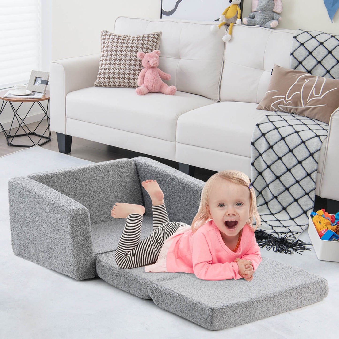 2-in-1 Toddler Fold out Couch, Gray Kids Chairs & Seating at Gallery Canada