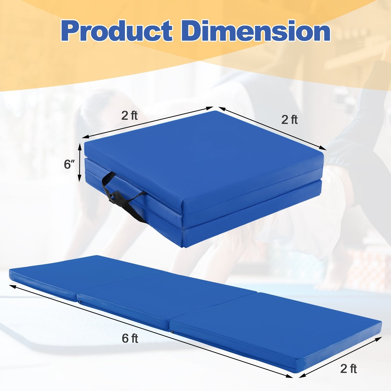 6 x 2 FT Tri-Fold Gym Mat with Handles and Removable Zippered Cover, Dark Blue - Gallery Canada