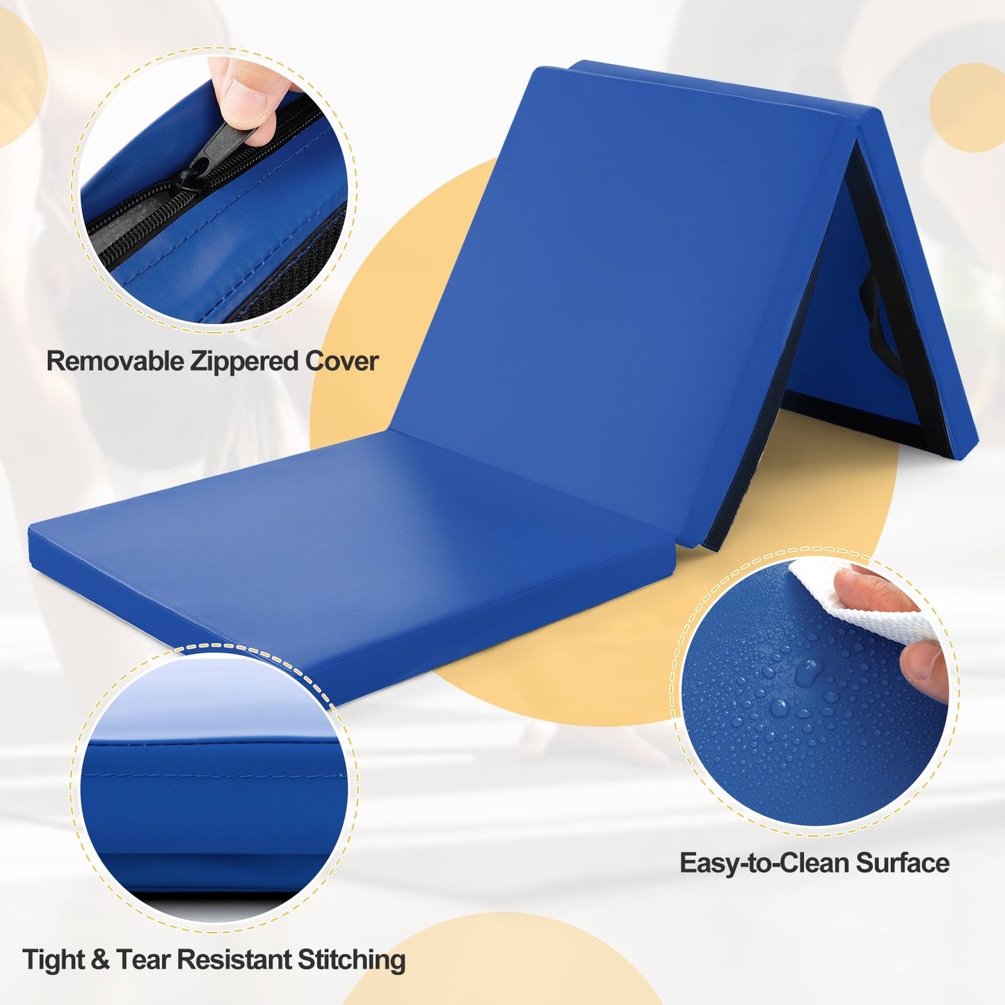 6 x 2 FT Tri-Fold Gym Mat with Handles and Removable Zippered Cover, Dark Blue - Gallery Canada