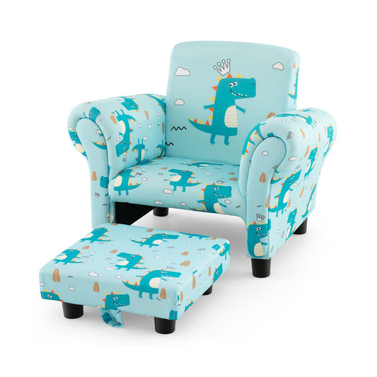 Kids Single Sofa with Cute Patterns  Ergonomic Backrest and Armrests, Blue