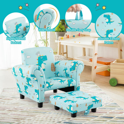 Kids Single Sofa with Cute Patterns  Ergonomic Backrest and Armrests, Blue