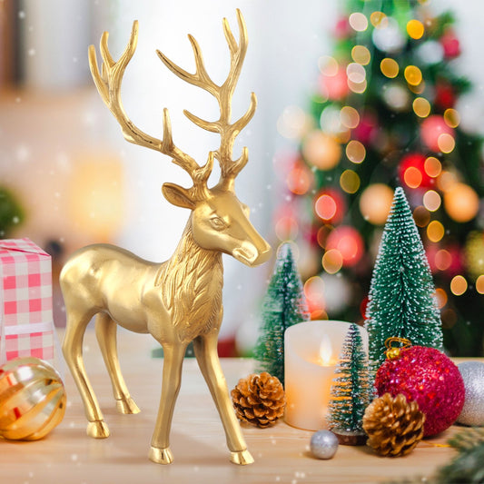 Standing Reindeer Statue Aluminum Deer Sculpture for Indoors Christmas Decor, Golden - Gallery Canada