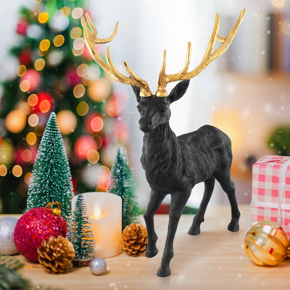 Standing Reindeer Statue Aluminum Deer Sculpture for Indoors Christmas Decor, Black