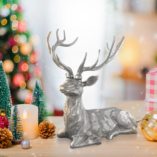 Standing Reindeer Statue Aluminum Deer Sculpture for Indoors Christmas Decor, Silver - Gallery Canada