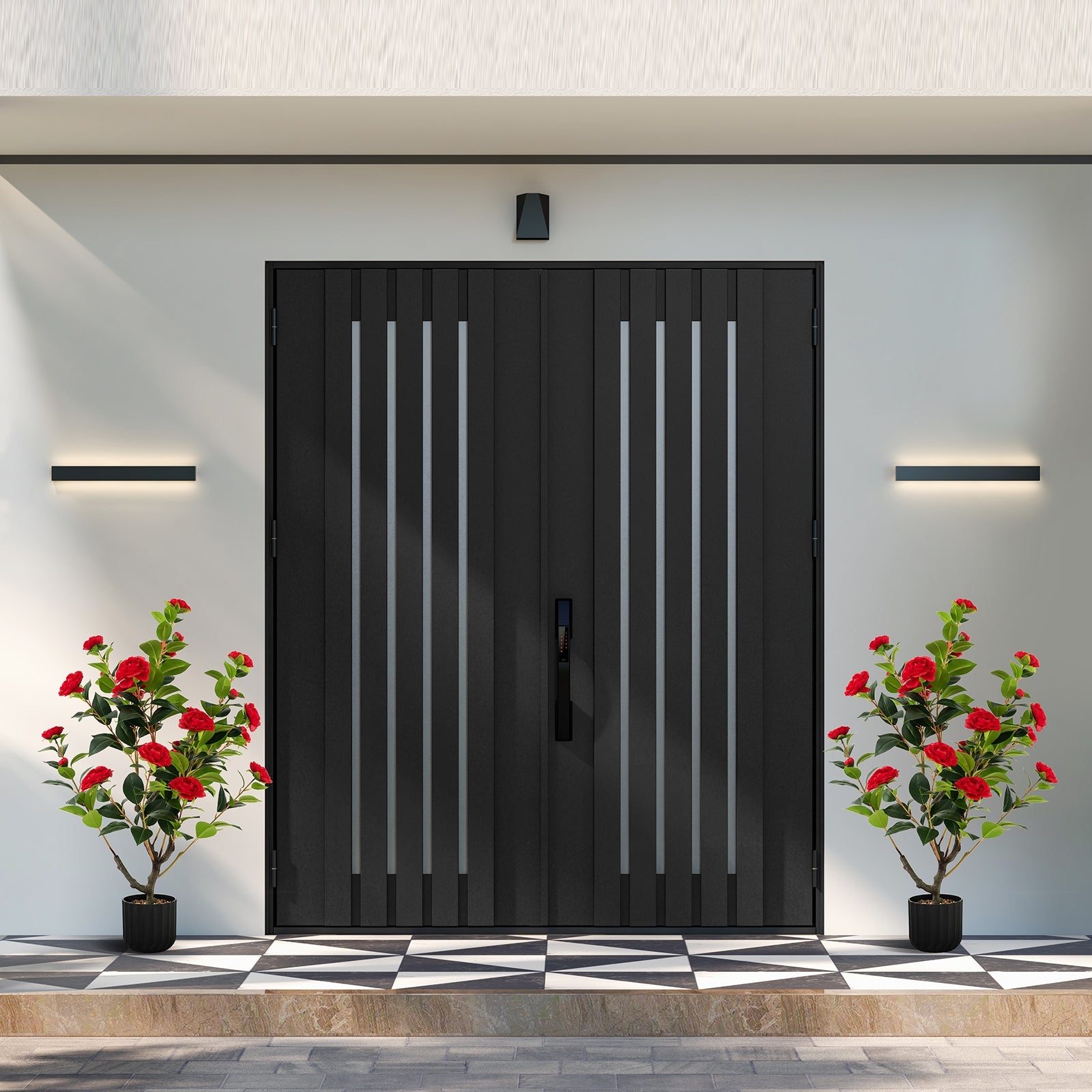 38 Inch Artificial Camellia Tree Faux Flower Plant in Cement Pot, Red Faux Plants at Gallery Canada