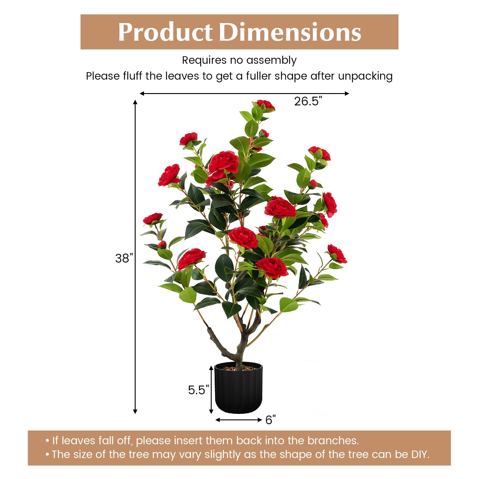 38 Inch Artificial Camellia Tree Faux Flower Plant in Cement Pot, Red Faux Plants at Gallery Canada