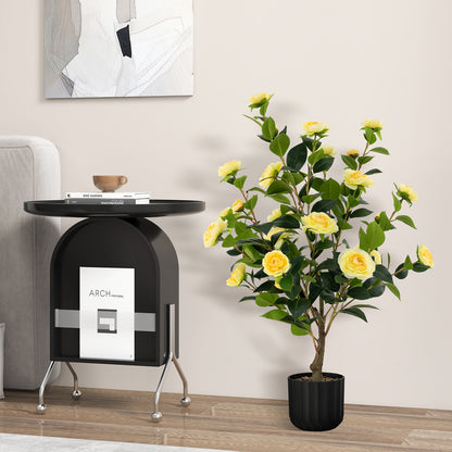 38 Inch Artificial Camellia Tree Faux Flower Plant in Cement Pot, Yellow Faux Plants at Gallery Canada