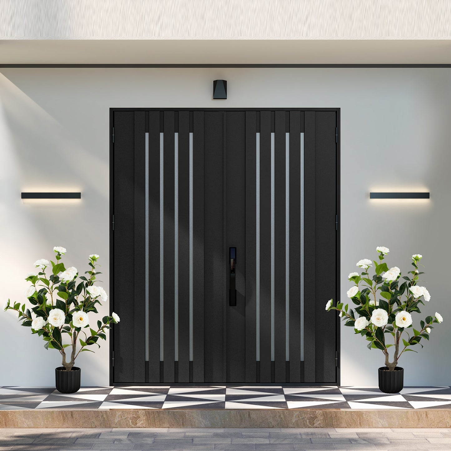 38 Inch Artificial Camellia Tree Faux Flower Plant in Cement Pot, White Faux Plants at Gallery Canada