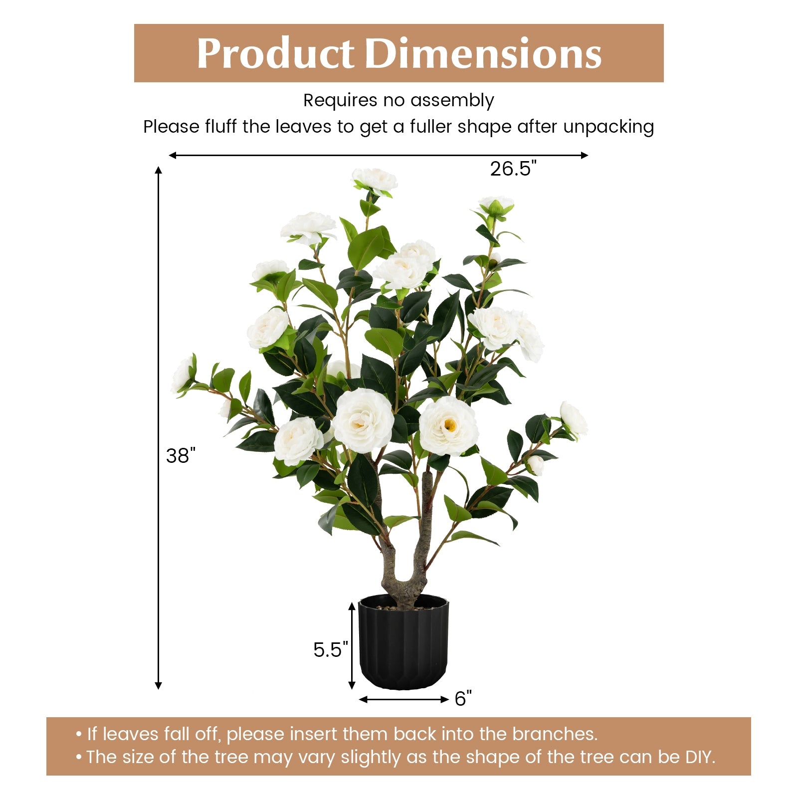 38 Inch Artificial Camellia Tree Faux Flower Plant in Cement Pot, White Faux Plants at Gallery Canada