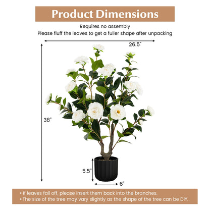 38 Inch Artificial Camellia Tree Faux Flower Plant in Cement Pot, White Faux Plants at Gallery Canada