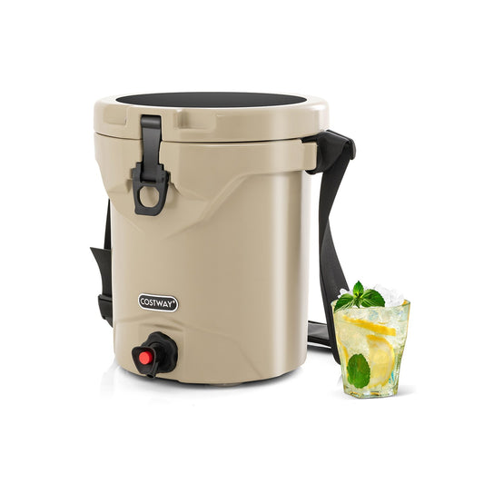 10 QT Drink Cooler Insulated Ice Chest with Spigot Flat Seat Lid and Adjustable Strap, Beige - Gallery Canada