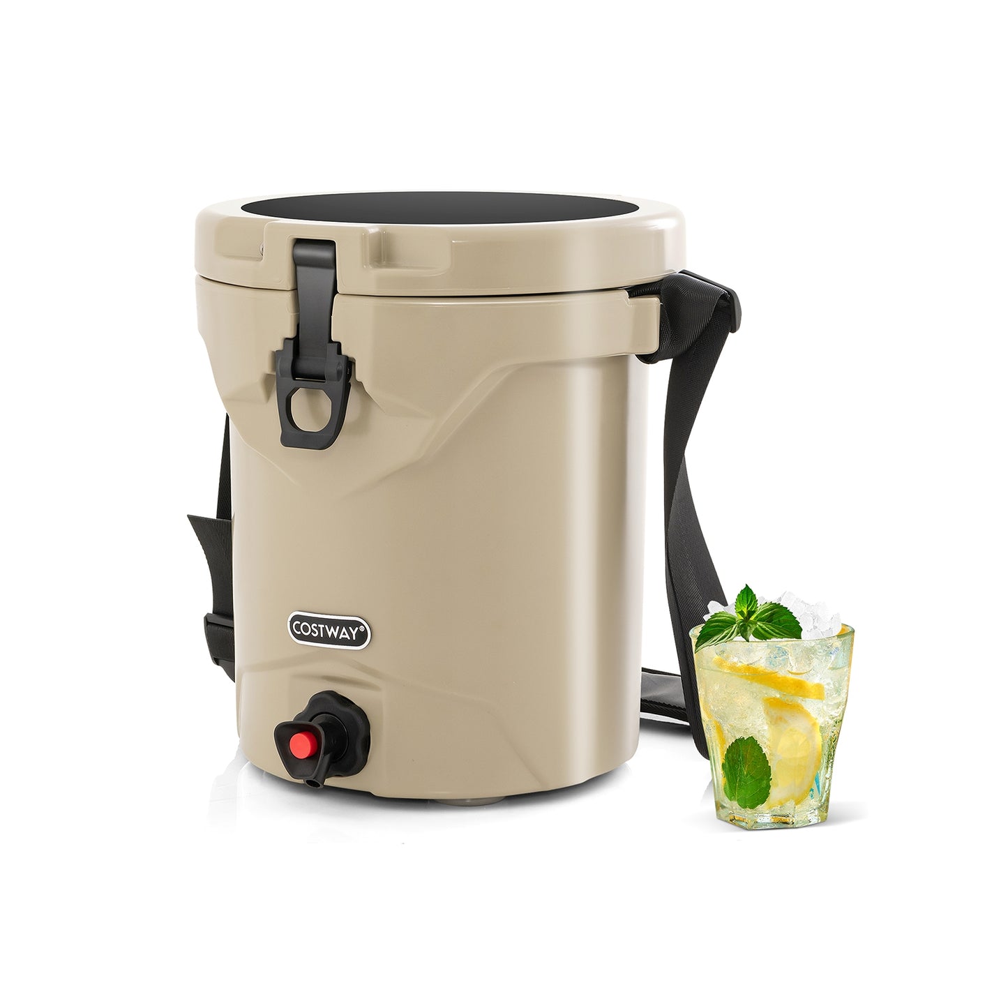 10 QT Drink Cooler Insulated Ice Chest with Spigot Flat Seat Lid and Adjustable Strap, Beige Coolers at Gallery Canada
