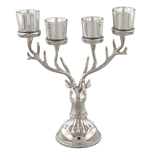 Reindeer Candle Holder Christmas Ornament for 4 Candles Aluminum Decoration, Silver - Gallery Canada