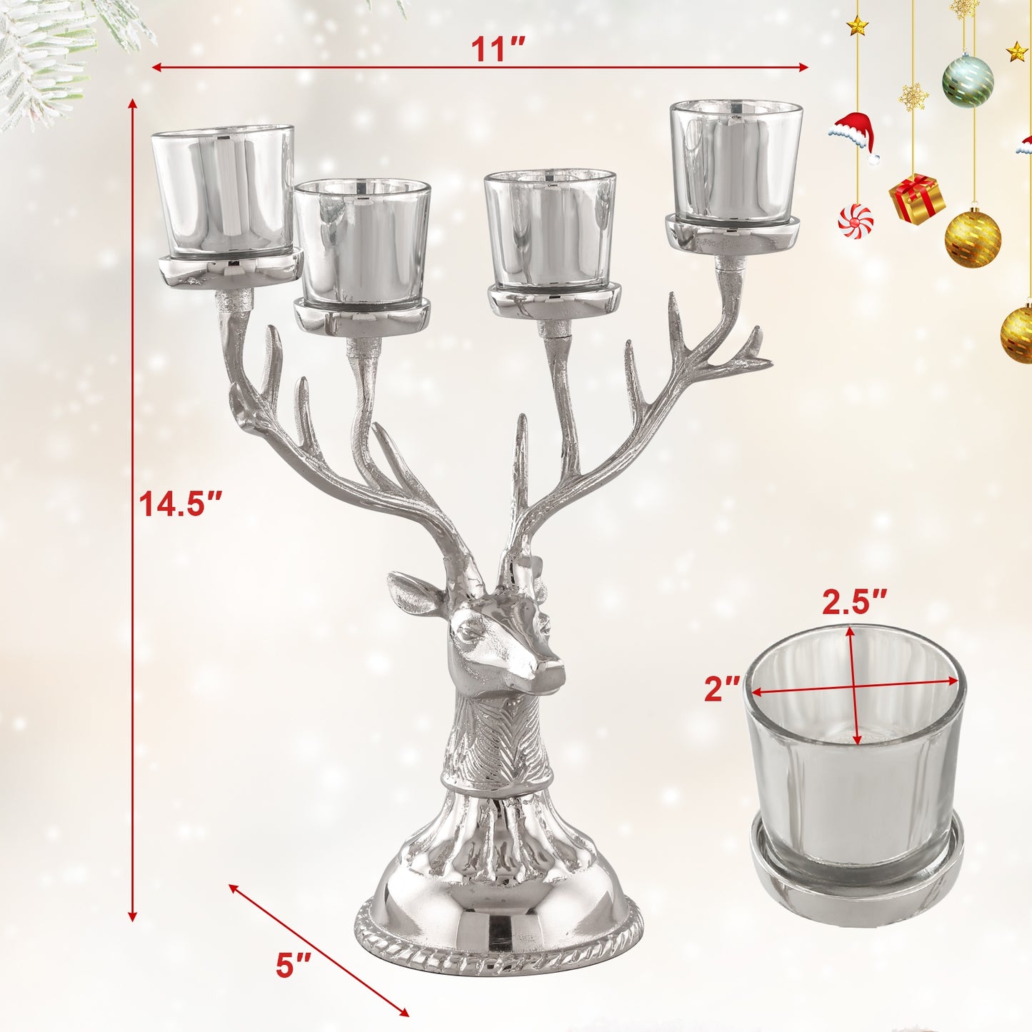 Reindeer Candle Holder Christmas Ornament for 4 Candles Aluminum Decoration, Silver Christmas Decor & Accessories at Gallery Canada