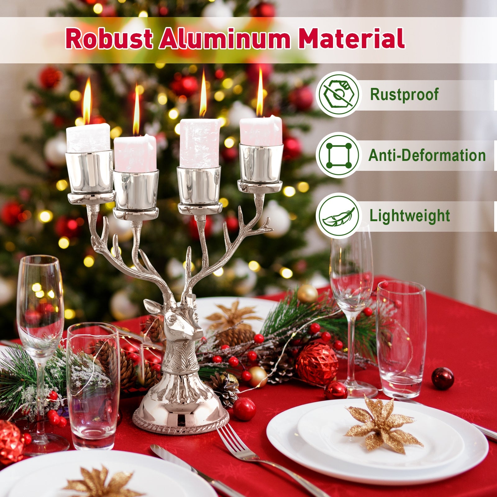 Reindeer Candle Holder Christmas Ornament for 4 Candles Aluminum Decoration, Silver Christmas Decor & Accessories at Gallery Canada