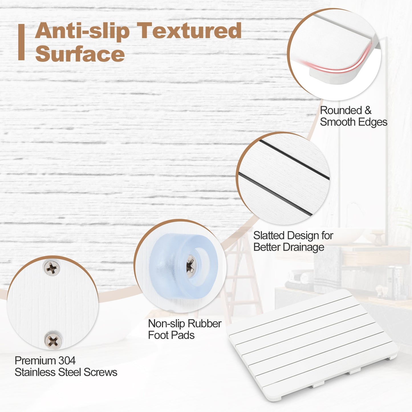 Waterproof HIPS Bath Spa Shower Mat with Non Slip Foot Pads, White Bath Safety at Gallery Canada