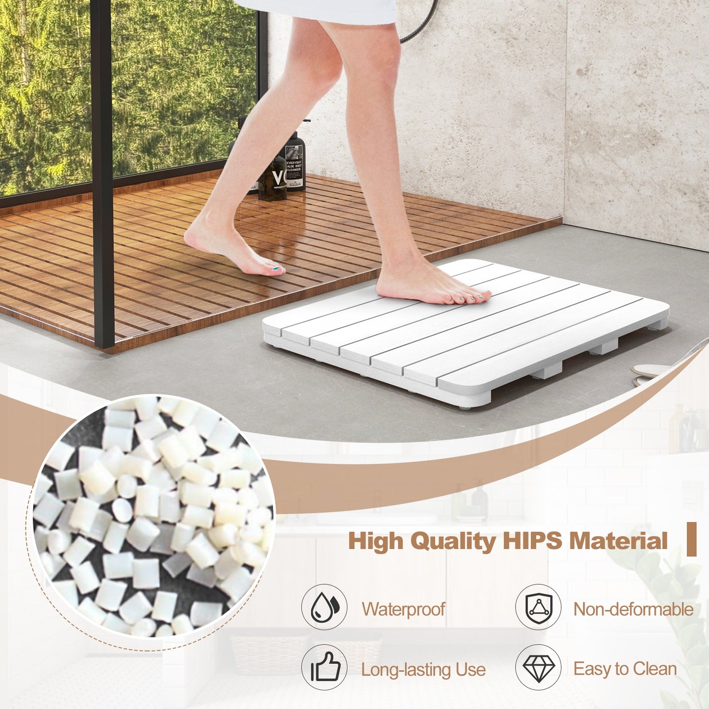 Waterproof HIPS Bath Spa Shower Mat with Non Slip Foot Pads, White Bath Safety at Gallery Canada