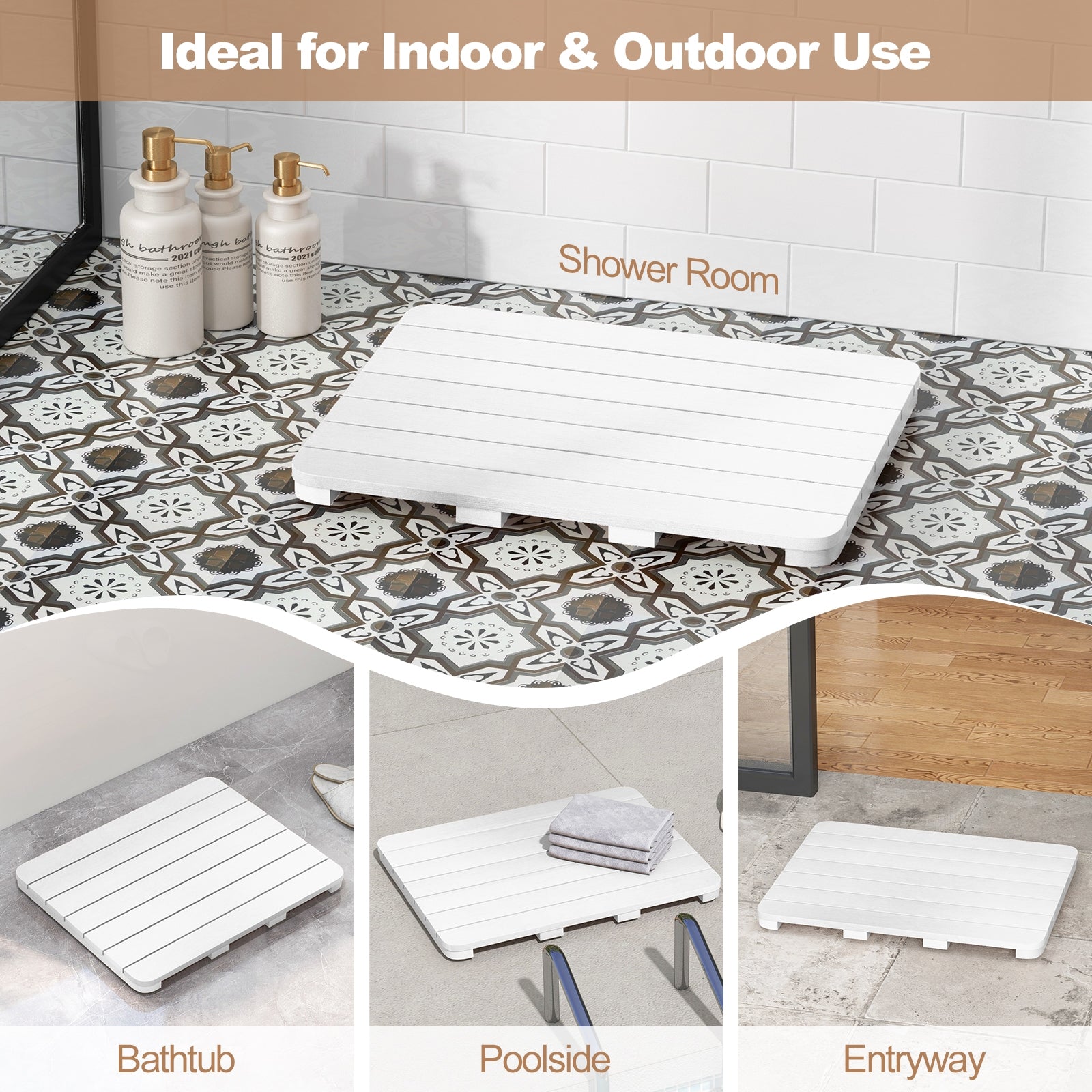 Waterproof HIPS Bath Spa Shower Mat with Non Slip Foot Pads, White Bath Safety at Gallery Canada
