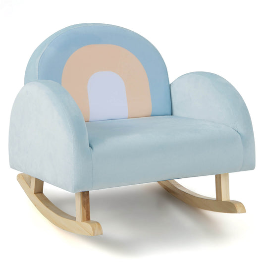 Toddler Rocking Chair with Solid Rubber Wood Frame Soft Velvet Cover, Blue Kids Chairs & Seating Blue at Gallery Canada
