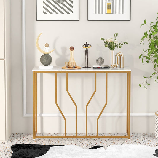 44 Inch Modern White Entryway Table with Faux Marble Tabletop, White - Gallery Canada