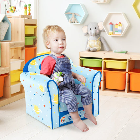 Toddlers Sofa Chair with Velvet Fabric Cover High Density Sponge Filling, Blue - Gallery Canada
