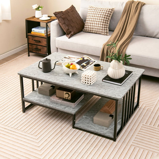 Faux Marble Coffee Table with Open Storage Shelf, Gray - Gallery Canada