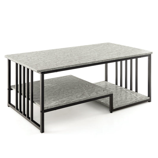 Faux Marble Coffee Table with Open Storage Shelf, Gray