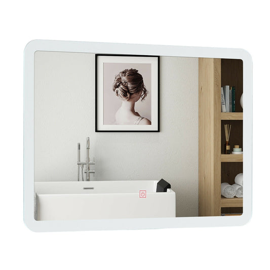 LED Wall-mounted Bathroom Rounded Arc Corner Mirror with Touch, White