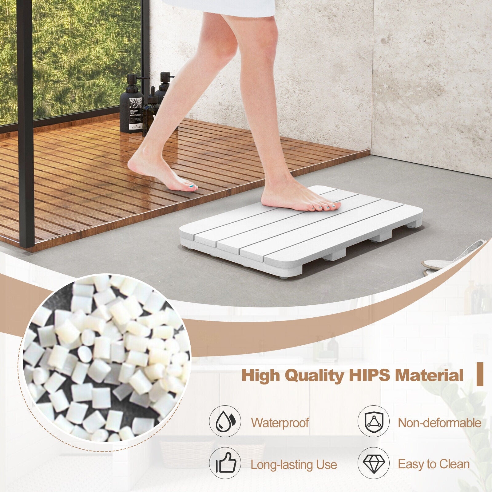 Waterproof HIPS Spa Shower Mat for Bathroom with Non Slip Foot Pads, White Bath Safety at Gallery Canada