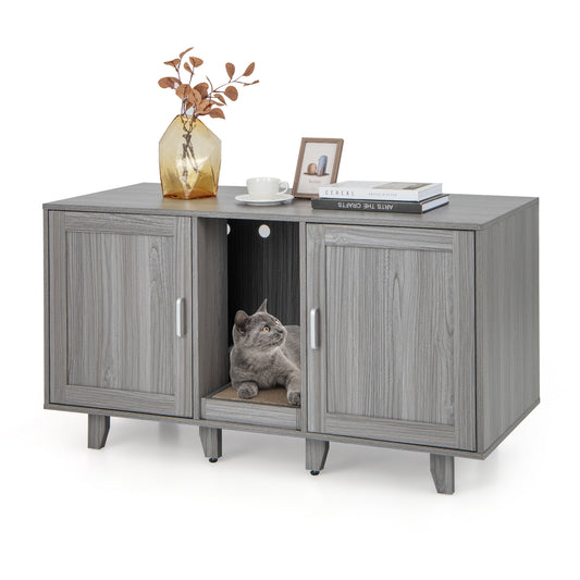 2-Door Cat Litter Box Enclosure, Winding Entry, Scratching Board, Oak Cat Houses Oak at Gallery Canada