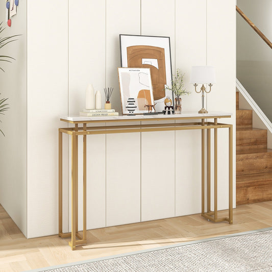 Modern Entryway Table with Gold Heavy-duty Metal Frame and Anti-toppling Kit for Living Room, White - Gallery Canada
