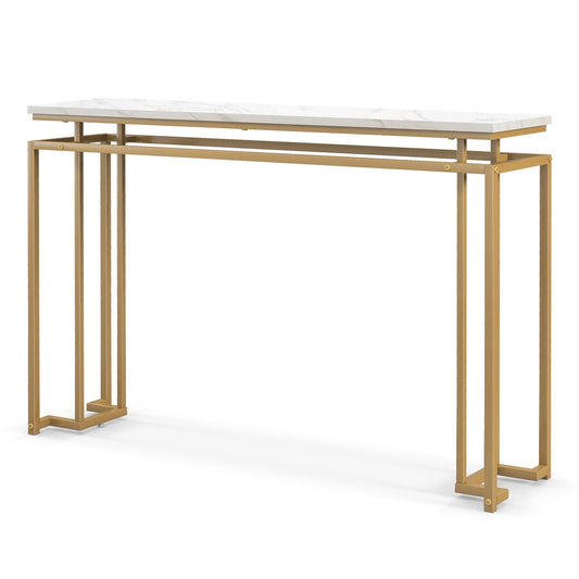 Modern Entryway Table with Gold Heavy-duty Metal Frame and Anti-toppling Kit for Living Room, White - Gallery Canada