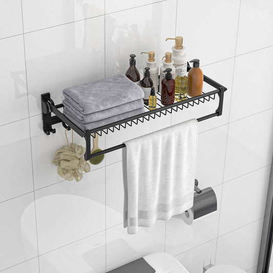 Wall Mounted Towel Shelf with Adjustable Towel Bar and Movable Hooks No Assembly Required - Gallery Canada