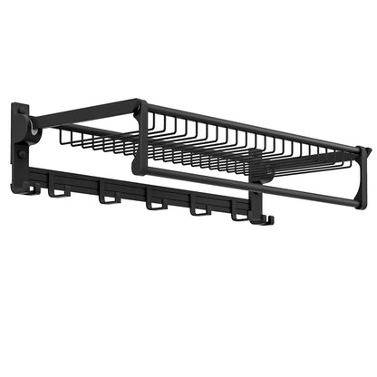 Wall Mounted Towel Shelf with Adjustable Towel Bar and Movable Hooks No Assembly Required Towel Racks Black at Gallery Canada