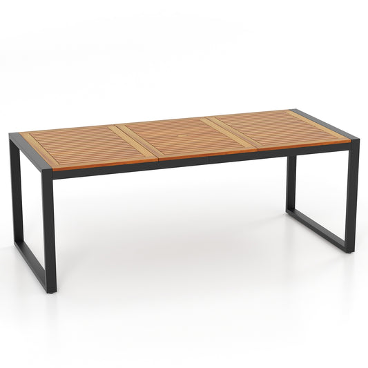79 Inch Acacia Wood Patio Table, 1.9 Inch Umbrella Hole, Garden Poolside Patio Dining Tables Options at Gallery Canada