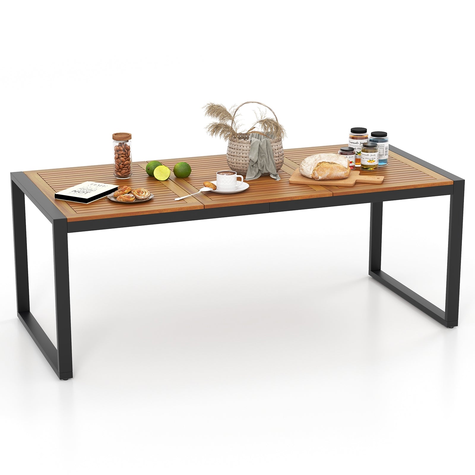 79 Inch Acacia Wood Patio Table with 1.9 Inch Umbrella Hole for Garden and Poolside Patio Dining Tables at Gallery Canada