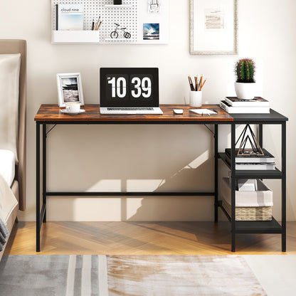 55 Inch Modern Industrial Style Study Writing Desk with 2 Storage Shelves, Rustic Brown Office Desks at Gallery Canada