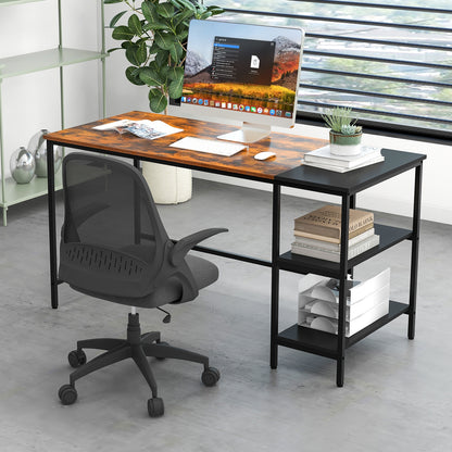 55 Inch Modern Industrial Style Study Writing Desk with 2 Storage Shelves, Rustic Brown Office Desks at Gallery Canada