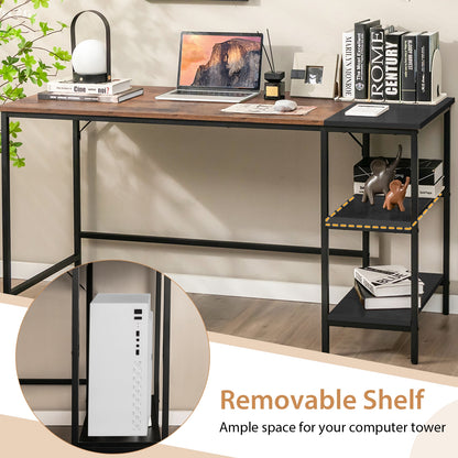 55 Inch Modern Industrial Style Study Writing Desk with 2 Storage Shelves, Rustic Brown Office Desks at Gallery Canada