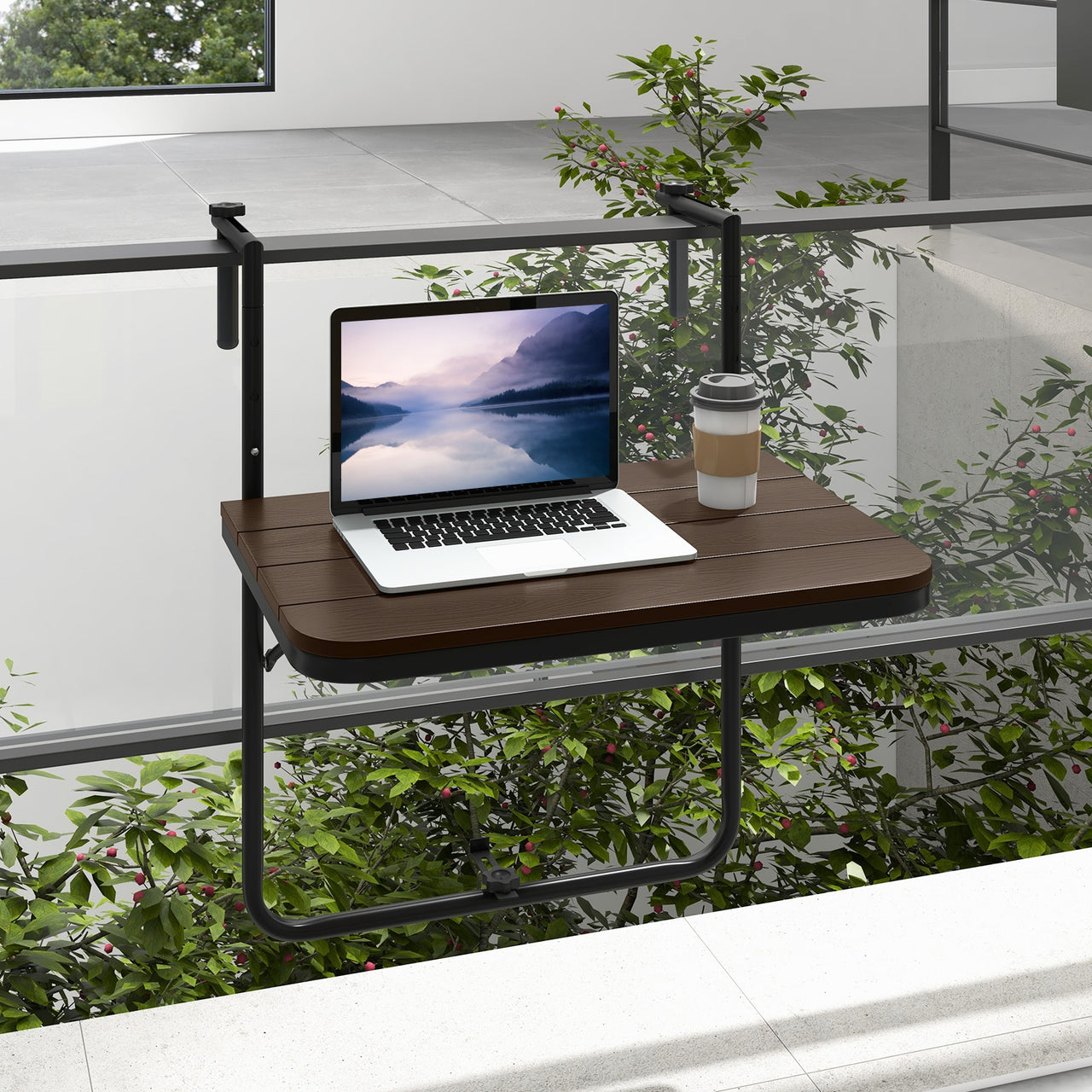 Folding Hanging Table with 3-Level Adjustable Height for Patio Balcony - Gallery View 3 of 9