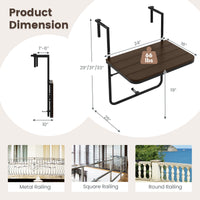 Thumbnail for Folding Hanging Table with 3-Level Adjustable Height for Patio Balcony - Gallery View 5 of 9