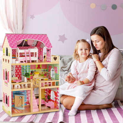 Doll House Playset with 3 Stories and 6 Simulated Rooms and 15 Pieces of Furniture, Pink Play Tents & Playhouse at Gallery Canada