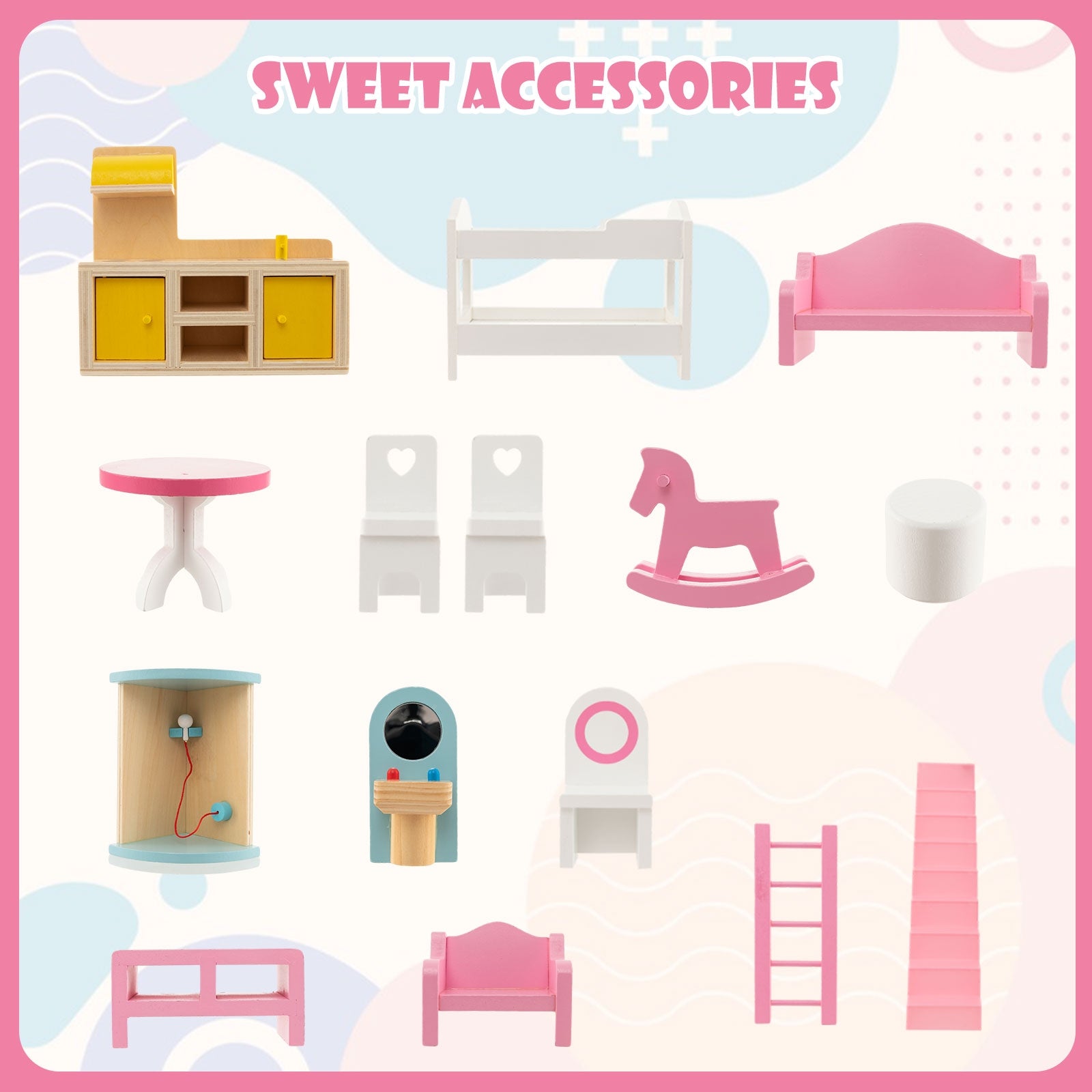 Doll House Playset with 3 Stories and 6 Simulated Rooms and 15 Pieces of Furniture, Pink Play Tents & Playhouse at Gallery Canada