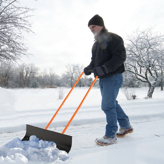 Snow Shovel with Wheels with 30 Inches Wide Blade and Adjustable Handle, Orange - Gallery Canada
