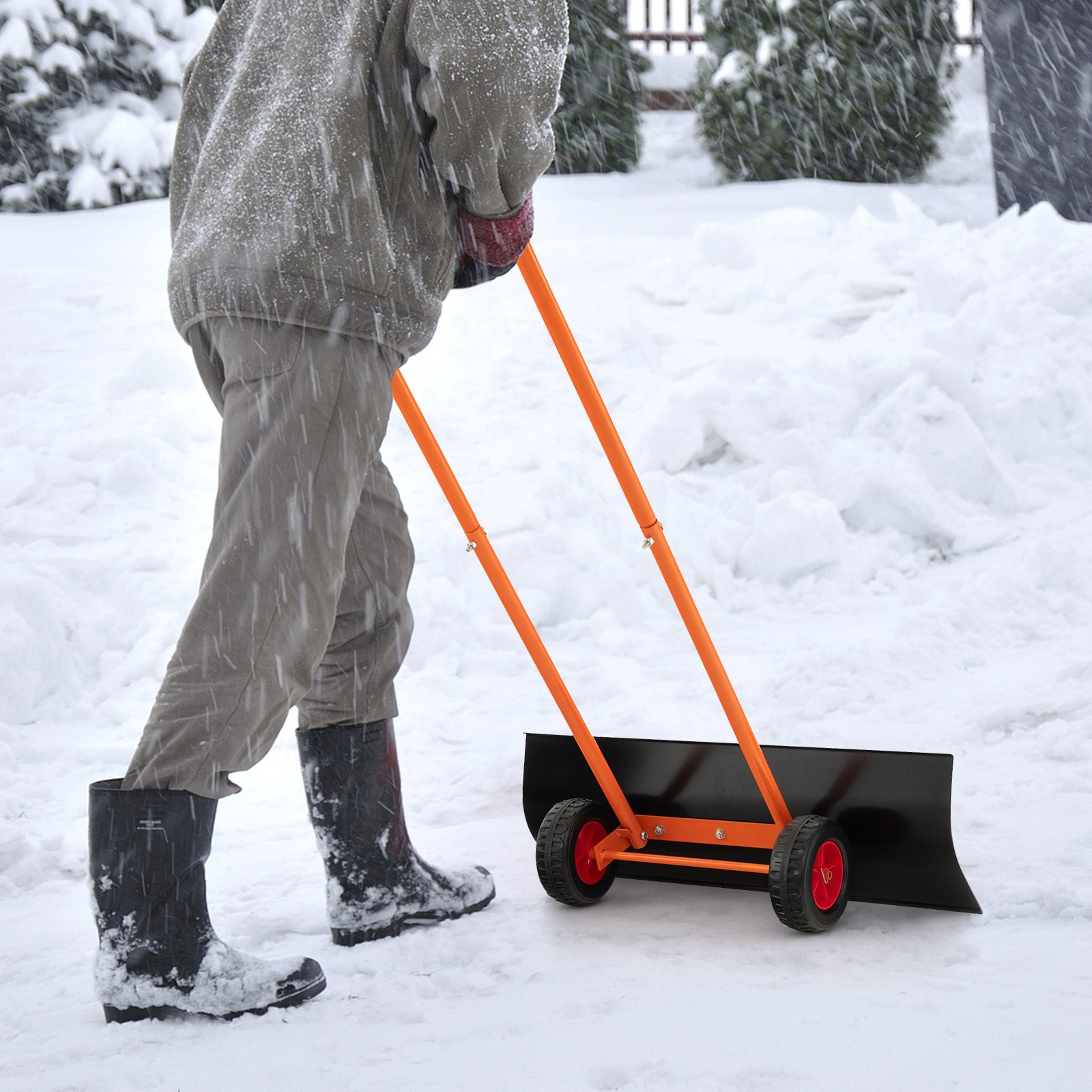 Snow Shovel with Wheels with 30 Inches Wide Blade and Adjustable Handle, Orange Snow Removal at Gallery Canada