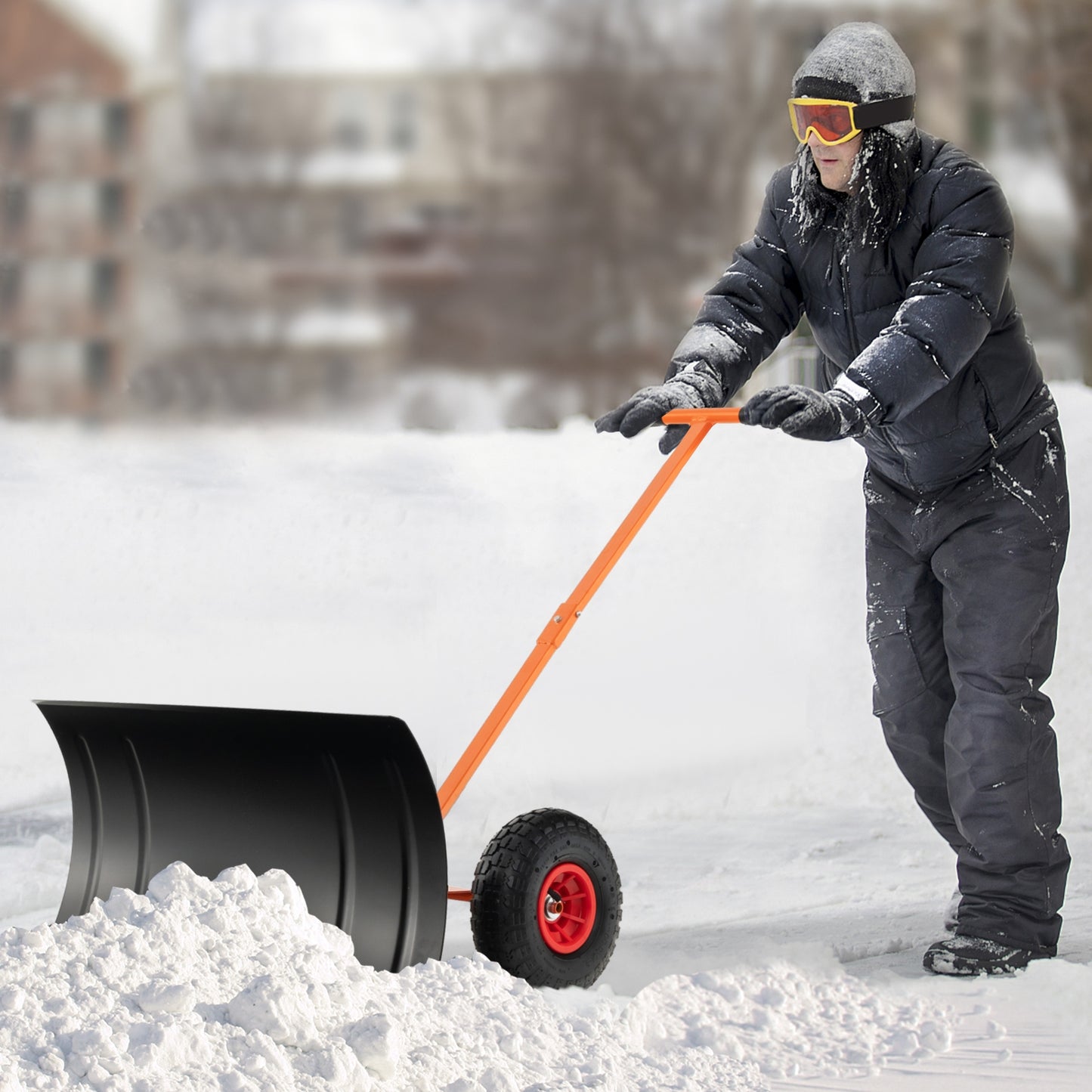 29 Inches Snow Pusher for Driveway, Orange Snow Removal at Gallery Canada