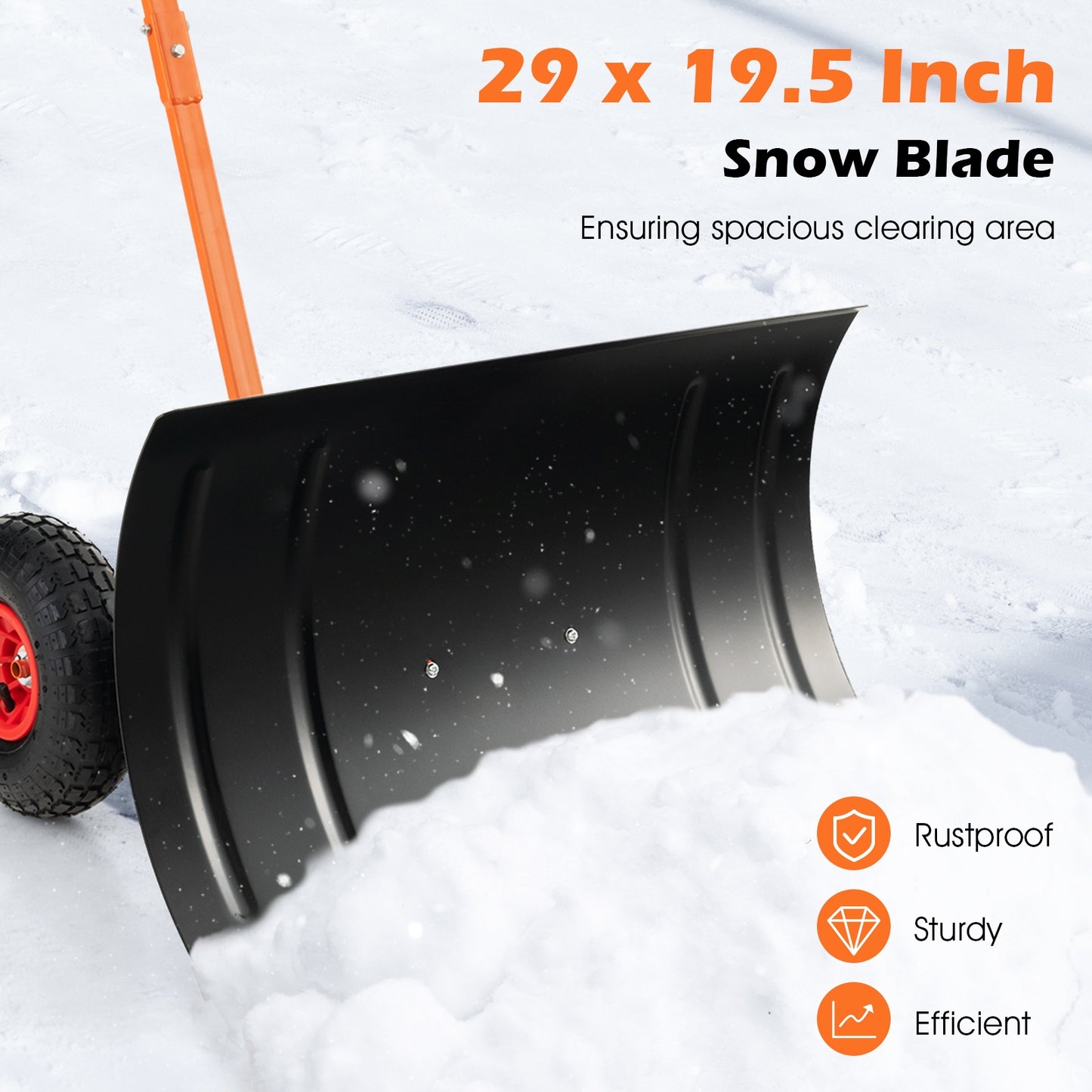 29 Inches Snow Pusher for Driveway, Orange Snow Removal at Gallery Canada