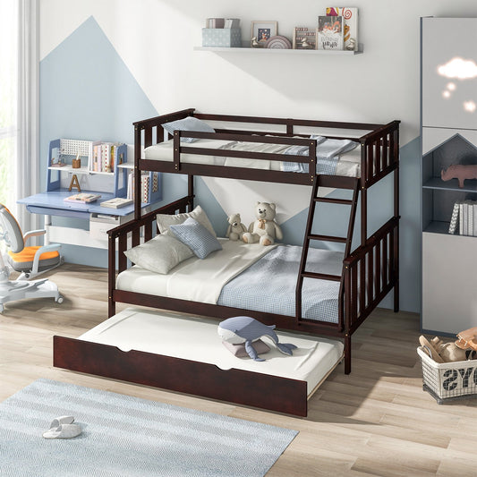3-in-1 Twin Over Full Bunk Bed with Trundle and Ladder, Espresso - Gallery Canada
