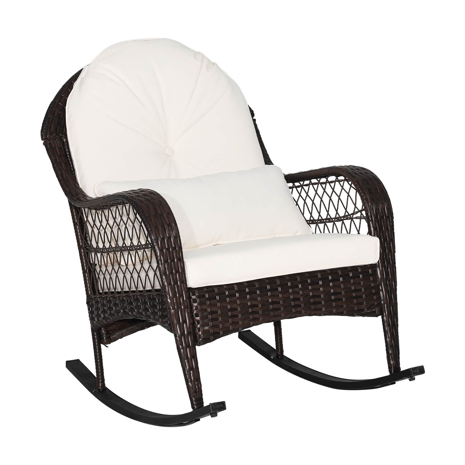 Patio Rattan Rocking Chair, With Seat Back Cushions And Waist Pillow, White Patio Rocking Chairs & Gliders at Gallery Canada